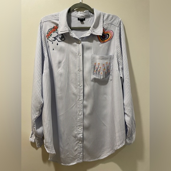 Womens Torrid Blouse Embroidered Button Up Long Sleeve Shirt - Picture 7 of 9